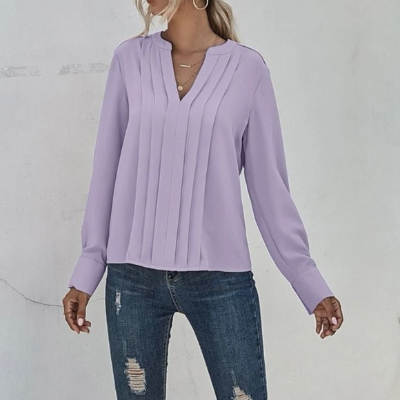 Shein Notched Neck Pleated Blouse - Picture 3 of 4
